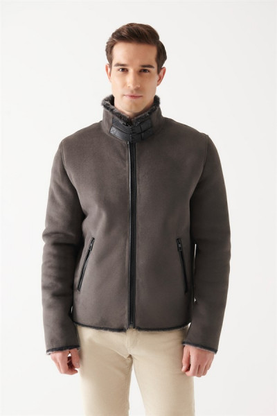 Leo, grau Lammfelljacke Herren