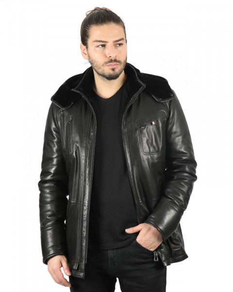 Chester, schwarz Lammfellmantel Herren