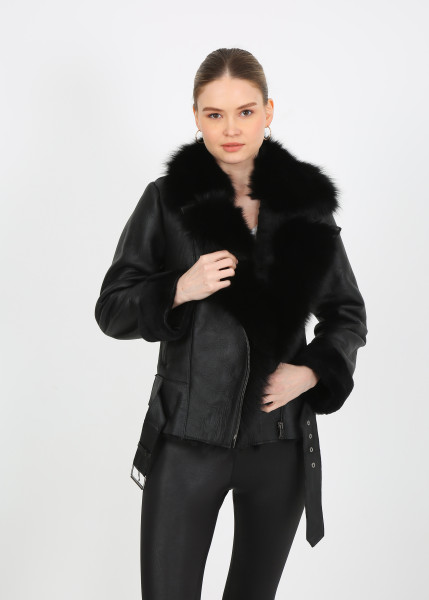 Elisabeth, schwarz Lammfelljacke Damen