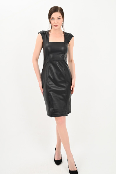 Lucy, schwarz Lederkleid Damen