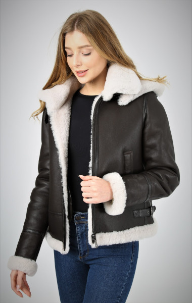 Elodie, schwarz Lammfelljacke Damen