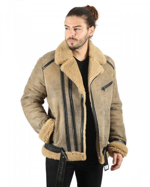 Logan Crem Lammfelljacke Herren