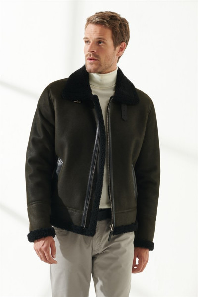 David, dunkelgrün Lammfelljacke Herren 