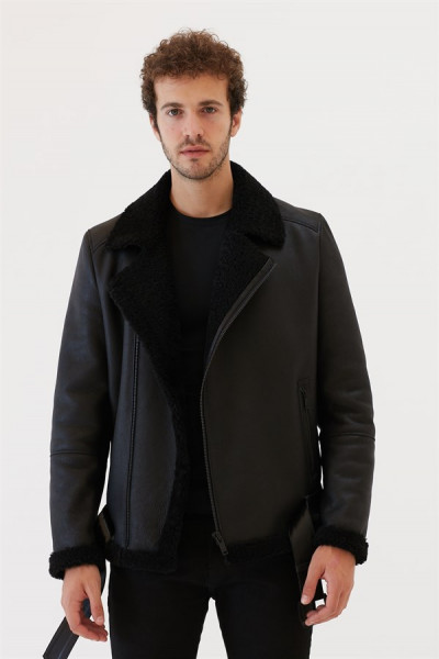Ezra, schwarz Lammfelljacke Herren 