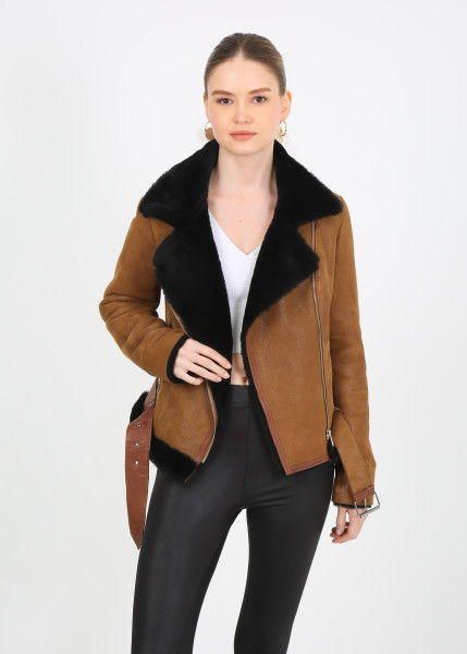 Johanna, camel Lammfelljacke Damen