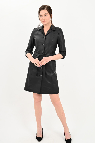 Siana, schwarz Lederkleid Damen