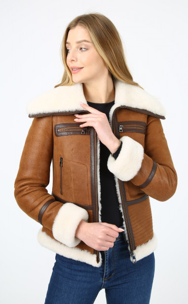 Jasmine, camel Lammfelljacke Damen