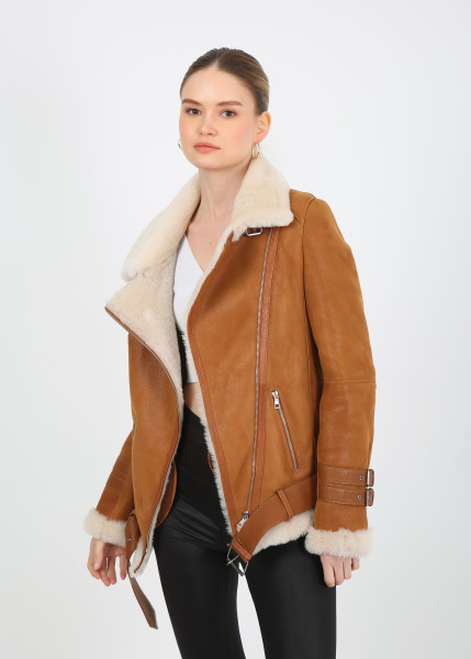 Alida,camel Lammfelljacke Damen