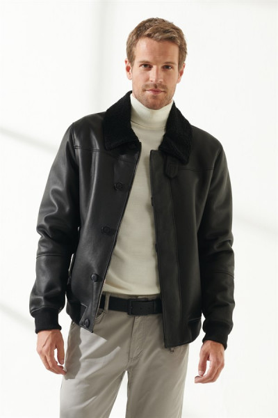 Hugo, schwarz Lammfelljacke Herren 