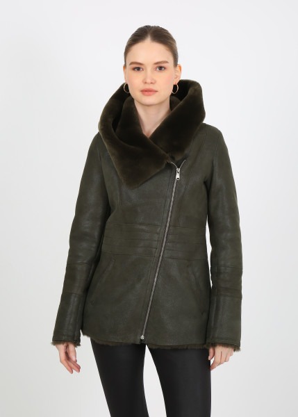 Theodora, grün Lammfelljacke Damen